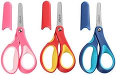 LIVINGO 5" Small School Student Blunt Tip Kids Craft Scissors, Sharp Stainless Steel Blades Safety Soft Grip Handles for Children Cutting Paper, Assorted Color, 3 Pack(12.7cm)