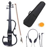 Cecilio CEVN-2BK Ebony Fitted Silent Electric Violin, Style 2, Metallic Black, Size 4/4 (Full Size)