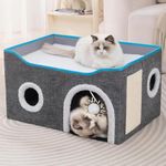 Dratal Cat Bed Cave House Bed - Best for Indoor Cats Houses Heated Kitten Warm Pet Self Warming Caves Igloo Covered - 2-in-1 Fleece Tunnel Tube Pad (DT-NEW02)