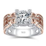 JewelryPalace Bow Heart 2ct Cubic Zirconia Engagement Rings Her, Infinity Knot 14K Rose Gold 925 Sterling Silver Promise Ring for Women, Vintage Castle Simulated Diamond Wedding Bands Solitaire Ring J