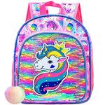 Toddler Backpack for Girls, Unicorn Sequin Preschool Bookbag, 12.5" Cute Cartoon Animal School Bag