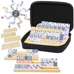 Soopotay Mexican Train Dominoes Set with 8 Wooden Tiles Holders & Portable Case, Double 12 Dominos Travel Set with 91 Tiles, Family Board Games for Kids & Adults (Dot w/ 8 Racks)