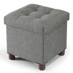 BRIAN & DANY Small Ottoman Storage Box 32x32x32.5cm, Linen Foot Stool with Wood Legs, Footstool with Lid for Livingroom Bedroom, Gray