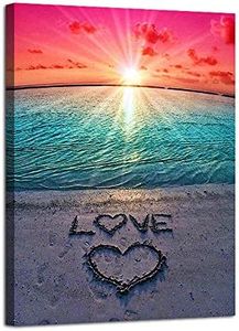 AGCary Beach Love Sunset Poster with Framed Print Canvas Painting Picture Wall Art for Home Decorations Wall Decor 12 x 16