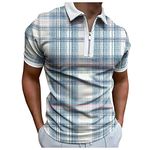 Men's Summer Casual Short Sleeve Zipper Polo Shirts Slim Fit Henley T-Shirt Fashion Printed Turn-Down Collar Tops Blouse