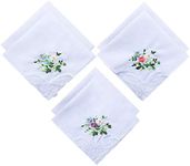 6 Pack of Ladies Embroidery Cotton Handkerchiefs Lace Border White Hankies