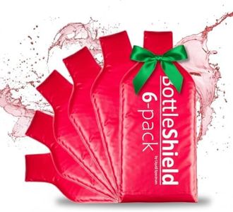 6 Pack Reusable Wine Protector Travel Bag by Bottle Shield - Unbreakable Bottle Sleeve, Leak Proof & Double Layer Bubble Cushioning Wrap Suit | Wine Bags Gift Accessory for Suitcase Luggage