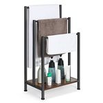 Freestanding Towel Rack, 3 Tier Blanket Rack Stand with Rustic Brown Wooden Shelf, Industrial Towel Stand Rack and Quilt Rack with Non-Slip Feet for Living room, Bathroom Storage, 17.1"L*11"W*32.3"H