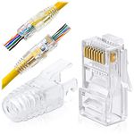 FEDUS RJ45 Cat6 Pass-Through Connectors and Strain Relief Boots - Pack of 50 - EZ to Crimp Modular Plug for Solid or Stranded UTP Network Cable, Male Ethernet Connector End