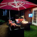 PURPLE LEAF 10 Feet Double Top Deluxe Solar Powered LED Square Patio Umbrella Offset Hanging Umbrella Outdoor Market Umbrella Garden Umbrella, Brick Red