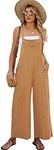 Flygo 2024 Overall Jumpsuit For Women Cotton Bib Overalls Loose Fit Wide Leg Jumpsuits Casual Rompers(Ochre-L1)