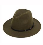 Upstore Women Classic Wool Fedora Hat with Belt Buckle Felt Wide Brim Panama Hat (Army Green)