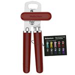 Mebotem 10 Colors Can Opener Manual Handheld Heavy Duty Hand Can Opener Smooth Edge Stainless Steel Can Openers Top Lid Kitchen Gadgets, Best Large Rated Easy Turn Knob, with Bottle Opener, Burgundy