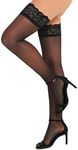 RSLOVE Women's Lace Top Thigh High Sheer Stockings Antiskid Silicone Ultra Shimmery Pantyhose Black One Size