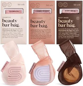 Kitsch Bar Soap Saver Bag – Patented Mesh Bag Soap Holder for Shampoo, Conditioner & Body Wash Bar - Extends Use & Prevents Soggy Mess - Recycled Mesh Pouch - Blush, Terracotta & Chocolate, 3pc Set