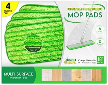 Microfiber Mop Pads 4 Pack - Reusable Washable Cloth Mop Head Replacements Best Thick Spray Wet Dust Dry Flat Velcro Attachment 18" Inch - Cleaning Refill Fits Bona, Bruce, Rubbermaid, Libman + More