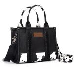 Montana West × Wrangler Tote Bag for Women Western Cow Print Purse Designer Top Handle Handbags, M Black-guitar Strap, M