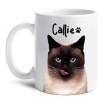 Personalized Siamese Cat Mug, Custom Gifts with Name, Funny Mug Gift for Cat Lovers, Custom Cat Coffee Mug, Cat Owner Gift, Cat Mug Gifts for Men Or Women, Siamese Cat Ceramic Coffee Cups 11oz