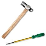 GIZMO Hand Tool Kit For Home; Tool Kit For Home Use Multipurpose With 2-in-1 Screwdriver 6" & Wooden Handle Ball Pein Hammer 300g; Hand Tool Kit for Repairing, DIY, Auto Repairs, Car & Bike