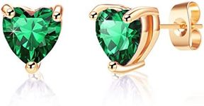 Heart Austrian Crystal Stud Earrings for Women Fashion 925 Sterling Silver Hypoallergenic Jewelry (Green)