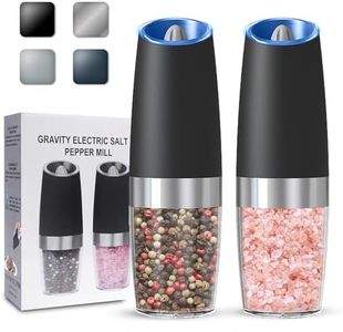 UNNEES Gravity Electric Salt and Pepper Grinder set of 2, Automatic Salt And Pepper Grinder Set, Adjustable Roughness, Battery Powered, LED Light, 2 Pack, (Black)