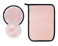 SOFTSPUN Microfiber Reusable Makeup Remover Cleansing Pads With Wipe Towel for Face, Eyes, Lipstick, Combo Pack of 3, 280 GSM, Light Pink, Safe for all Skin Types.…