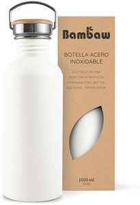 Bambaw Botella agua acero inoxidable 1 litro No Térmica, Botella de agua blanca, Botella agua gimnasio, Botella agua deportiva, Botella metálica – Blanco polar