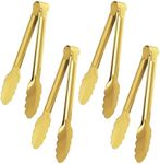 4 Pack Gold Serving Tongs XEVOM Gold Buffet Tongs Serving Utensils Salad Tongs Stainless Steel Gold Plated Buffet Serving Tongs,9 Inch