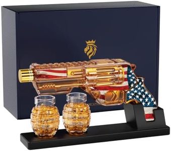 Kollea Handcrafted Whiskey Decanter Gift Set with 2 Grenade Glasses, Flag