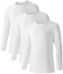 DAVID ARCHY Men's Long Sleeve Undershirts Combed Cotton T-Shirt Ribbed Neck & Cuffs White Shirt Casual Basic Plain Tees, 3-Pack (M, White)