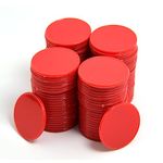 Smartdealspro 100pcs 32mm/1.26 Inch Opaque Plastic Learning Counters Disks Mini Poker Chips Game Tokens with Storage Box… (Red)