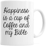 Happiness is a Cup of Coffee & My Bible Mug - Ceramic Christian Gift for Women