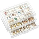 ProCase Acrylic Earring Organizer Jewelry Organizer Box with 3 Drawers, Clear Stackable Jewelry Holder Earring Storage Case with Adjustable Velvet Trays for Women on Dresser Vanity -Warmwhite,3 Layers