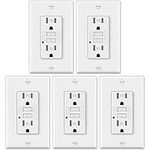 ELECTECK 5 Pack GFCI Outlets 15 Amp, Tamper Resistant (TR), Decor GFI Receptacles with LED Indicator, Ground Fault Circuit Interrupter, Decorative Wallplate Included, ETL Certified, White