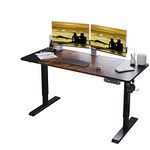 Jceet Adjustable Height Electric Standing Desk, 55 x 24 Inch Sit Stand Computer Desk with Lockable Casters, Stand Up Desk Table for Home Office, Black Frame/Rustic Brown + Black Top