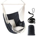 Chihee Hammock Chair Hanging Swing Max 500 Lbs 2 Cushions Included Steel Spreader Bar with Anti-Slip Grooves Portable Hanging Chair Side Pocket Large Macrame Bohemian Chair Indoor Outdoor