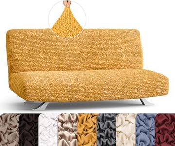 PAULATO BY GA.I.CO. Futon Cover - Armless Couch Cover Sofa Bed Slipcover Without Armrest - Soft Fabric Covers - 1-Piece Form Fit Stretch Futon Protector for Kid Pet - Microfibra - Mango