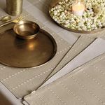 THE YARD HOUSE Placemats - Reversible & Wipeable Cotton in Woven Desert Sand (Set of 6). Easy-Clean, Dual-Sided Prints, and Machine Washable Table mats