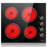 Noxton 24 Inch Electric Cooktop 4 Burners Electric Stove Top, Built-in 24" Radiant Electric Ceramic Cooktop with Knob Control, Hot Surface Indicator, 220-240v,6000W, No Plug, Hard Wire