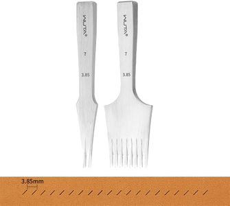 WUTA Sharp French Style Pricking Iron Leather Chisel All-Polished Punching Tool Kits,Obverse 3.85 mm 2 Teeth+8 Teeth