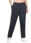 Alan Jones Clothing Women Solid Stretch Staight Pants (Dark Grey_M)