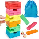 Coogam Wooden Blocks Stacking Game with Storage Bag, Colorful Toppling Tower Building Blocks Balancing Puzzles Toys Learning Educational Sorting Family Games Montessori Toys for Kids Toddlers