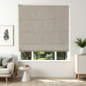 Joydeco Cordless Roman Shades, Linen Fabric Window Blinds, Thermal Insulated Blackout Blinds, Room Darkening Shades for Indoor Windows, Easy to Install, 48" W×72" H, Linen