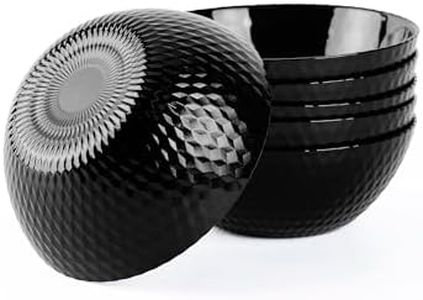 LaGlint 27 OZ Max Cereal Soup Bowl Set of 6, Opal Glass 7.2 inch Black Geometric Faceted Bowls for Ramen, Noodle, Salad, Fruit, Dishwasher and Microwave Safe