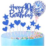 Personalised Happy 40th Birthday Cake Toppers Blue for Men,Women,Him,Her,Happy Birthday Sign for Cake,11p Glitter Cupcake Topper Cake Topper 40th Birthday Cake Decorations for 40th Birthday Party