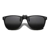 YAMEIZE Vintage Polarized Clip on Sunglasses Flip Up Anti Glare Glasses For Men Women (Black Frame Black Gray)