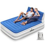 iDOO Polyvinyl Chloride (Pvc) Air Mattress Full With Built In Pump, Inflatable Mattress With Headboard For Camping & Guest - Blow Up Mattress, Airbed, Colchon Inflable, 15" Blue Air Bed