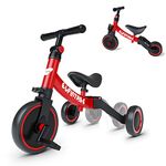 besrey 5 in 1 Toddler Bike for 10 Month to 4 Years Old Kids, Toddler Tricycle Kids Trikes Tricycle, Gift & Toys for Boy & Girl, Balance Training, Removable Pedals - Red