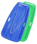 Slippery Racer Downhill Sprinter Flexible Kids Toddler Plastic Toboggan Snow Sled with Pull Rope for 1 Adult or Kid Rider (2 Pack) (Blue/Green)