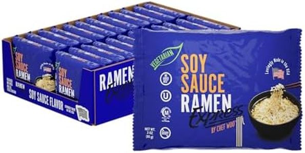 RAMEN EXPRESS Soy Sauce Flavor Ramen Noodle Packs, 3 Oz Each (Pack Of 24) by Chef Woo | Vegetarian Ramen Noodles | No Added MSG | Halal | Egg-Free and Dairy-Free